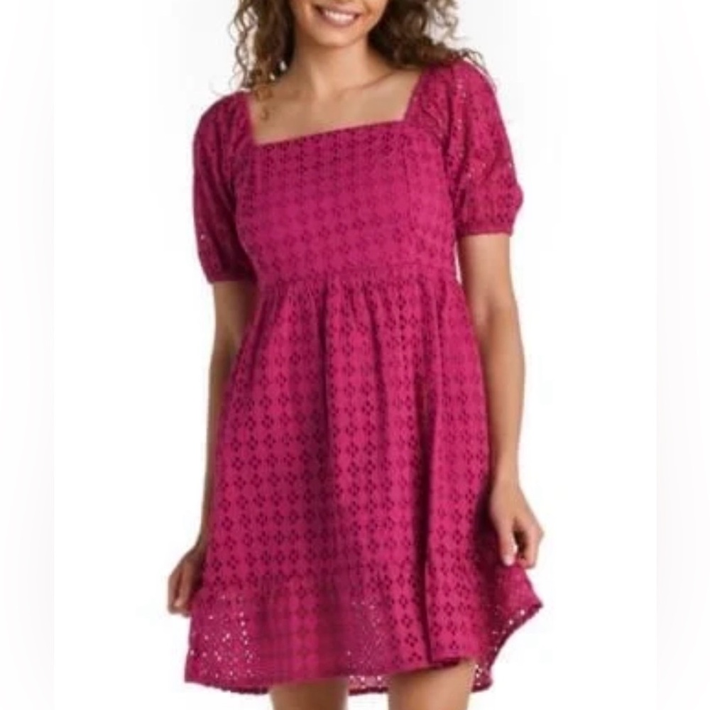 La Blanca Magenta Eyelet Mini Dress NWT | Puff Sleeve Resort Summer Dress
